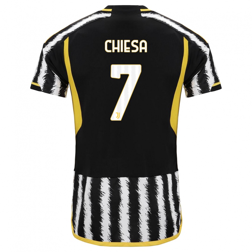 Heren Federico Chiesa #7 Zwart Wit Thuisshirt Thuistenue 2023/24 T-Shirt