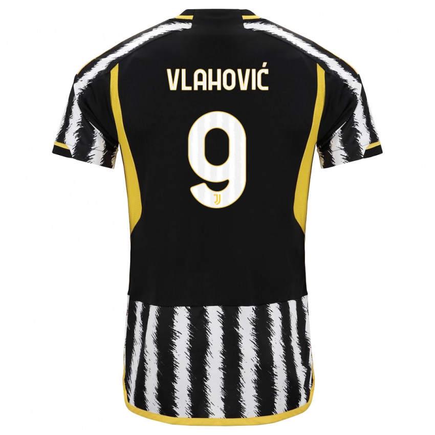 Heren Dusan Vlahovic #9 Zwart Wit Thuisshirt Thuistenue 2023/24 T-Shirt