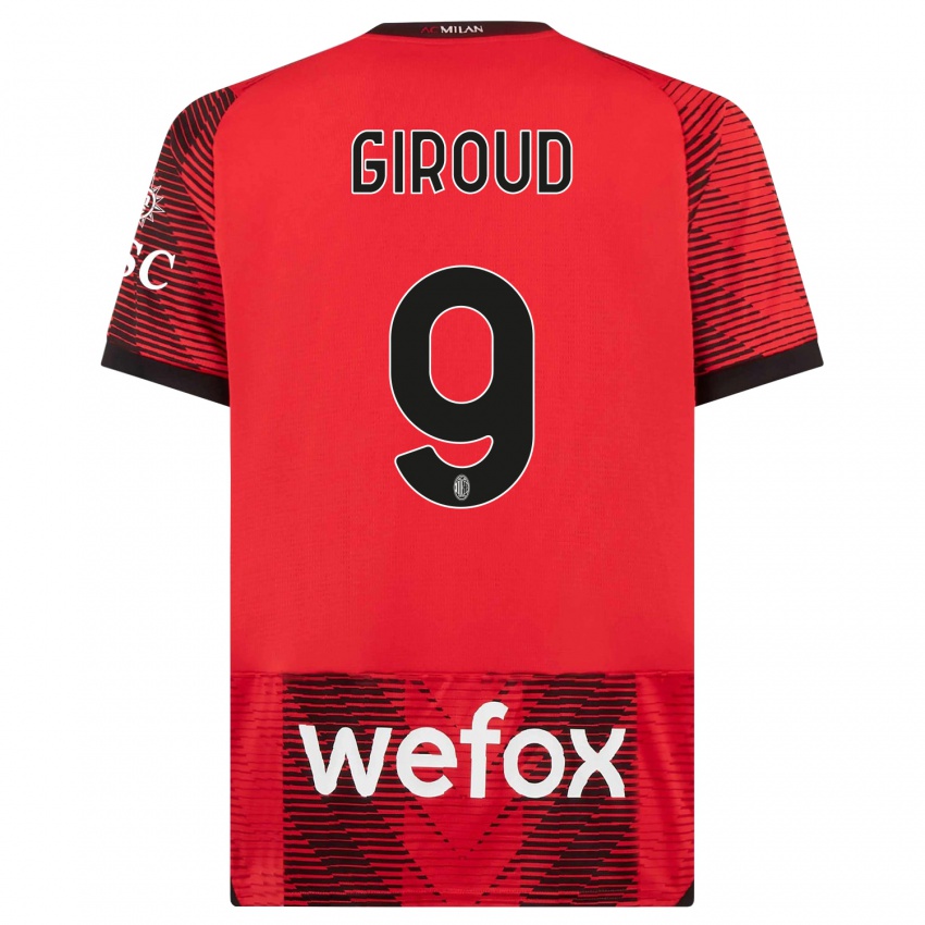 Heren Olivier Giroud #9 Rood Zwart Thuisshirt Thuistenue 2023/24 T-Shirt