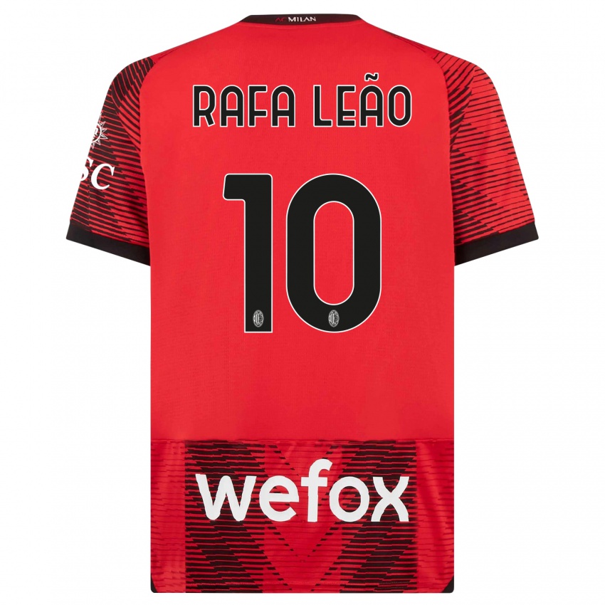 Heren Rafael Leao #10 Rood Zwart Thuisshirt Thuistenue 2023/24 T-Shirt