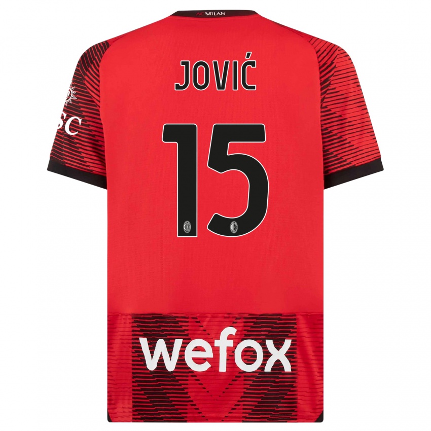 Heren Luka Jovic #15 Rood Zwart Thuisshirt Thuistenue 2023/24 T-Shirt