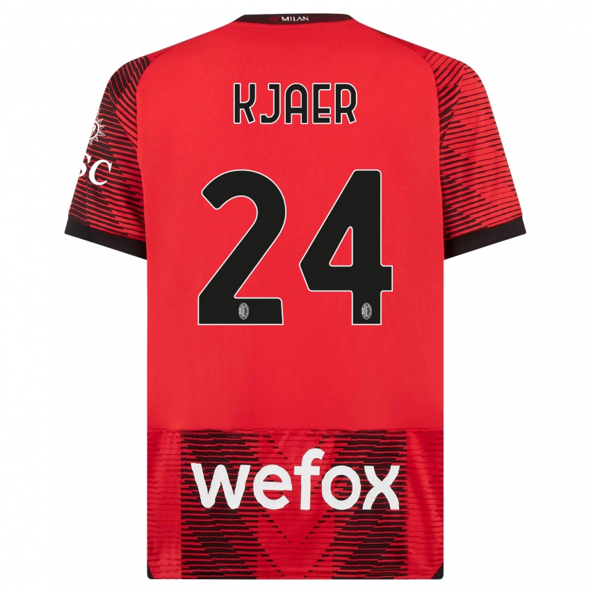 Heren Simon Kjaer #24 Rood Zwart Thuisshirt Thuistenue 2023/24 T-Shirt