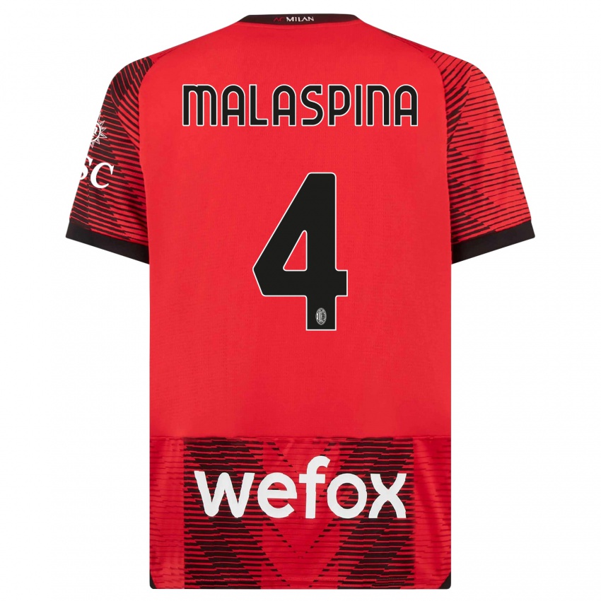 Heren Mattia Malaspina #4 Rood Zwart Thuisshirt Thuistenue 2023/24 T-Shirt
