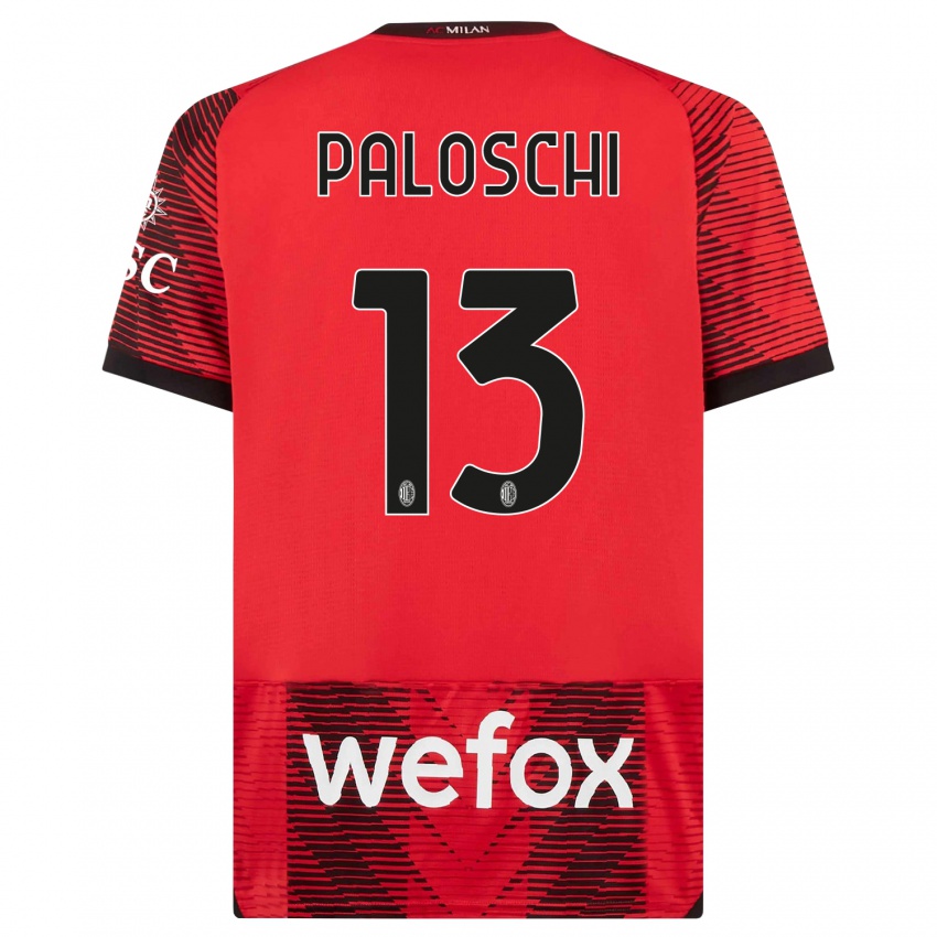 Heren Dorian Paloschi #13 Rood Zwart Thuisshirt Thuistenue 2023/24 T-Shirt