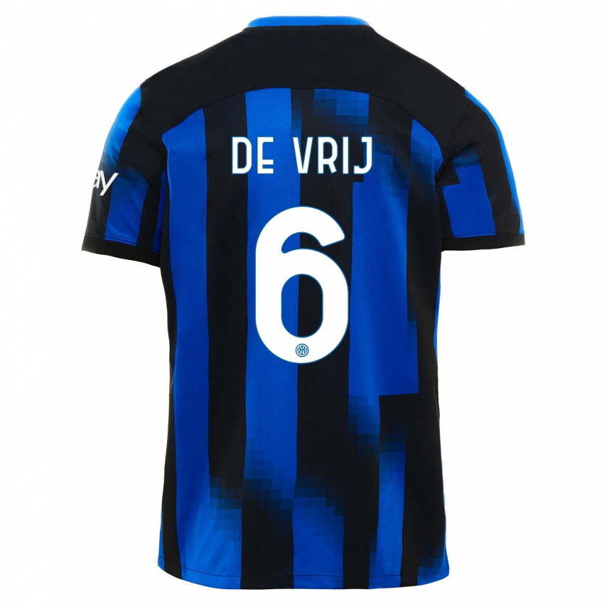 Heren Stefan De Vrij #6 Zwart Blauw Thuisshirt Thuistenue 2023/24 T-Shirt