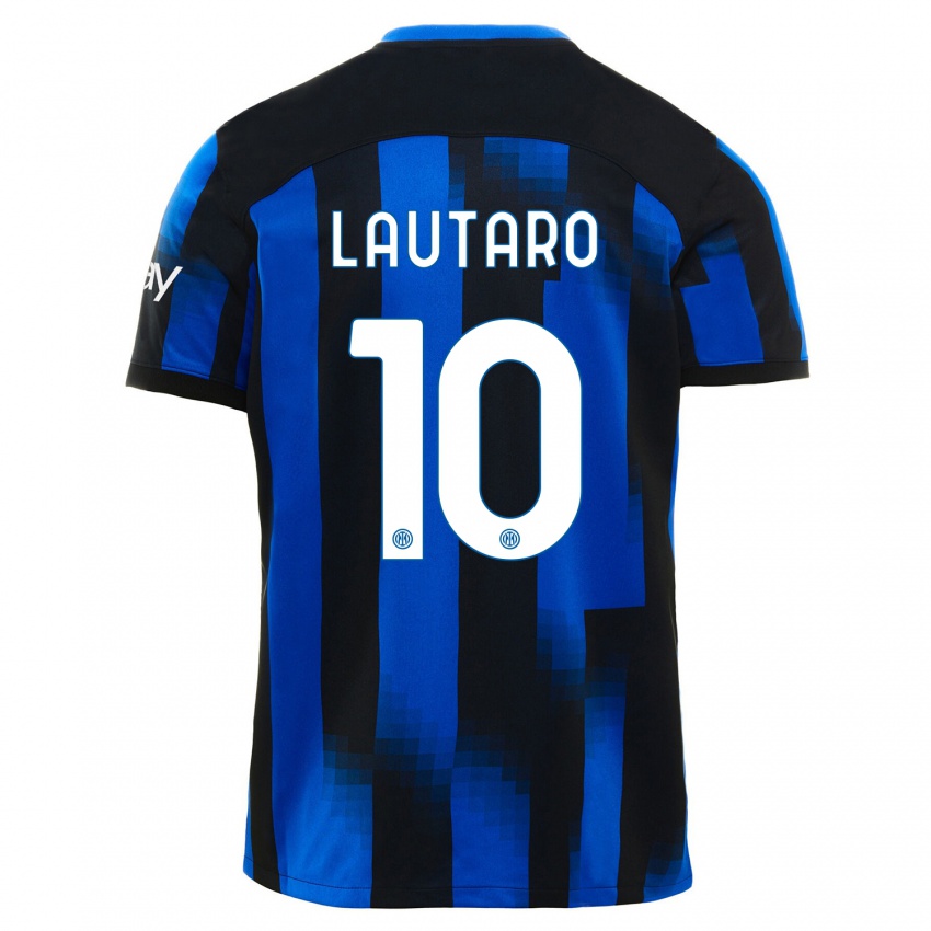 Heren Lautaro Martinez #10 Zwart Blauw Thuisshirt Thuistenue 2023/24 T-Shirt