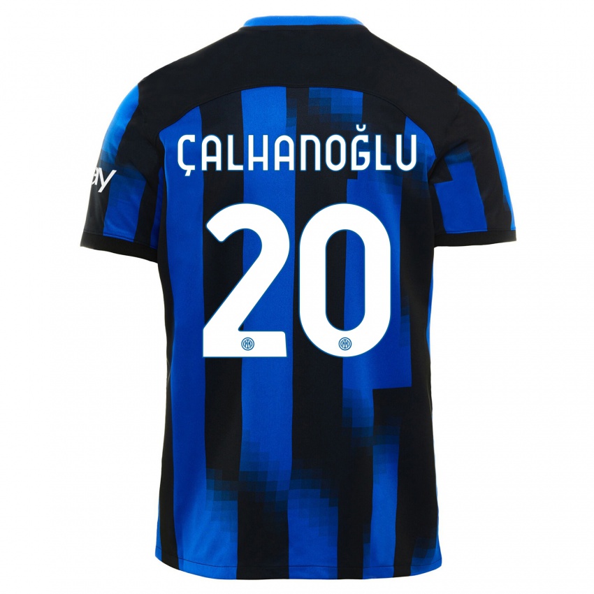 Heren Hakan Calhanoglu #20 Zwart Blauw Thuisshirt Thuistenue 2023/24 T-Shirt