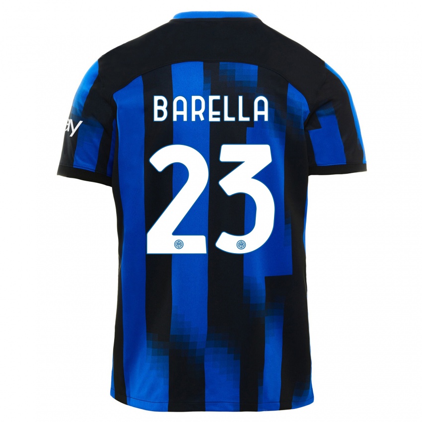 Heren Nicolo Barella #23 Zwart Blauw Thuisshirt Thuistenue 2023/24 T-Shirt