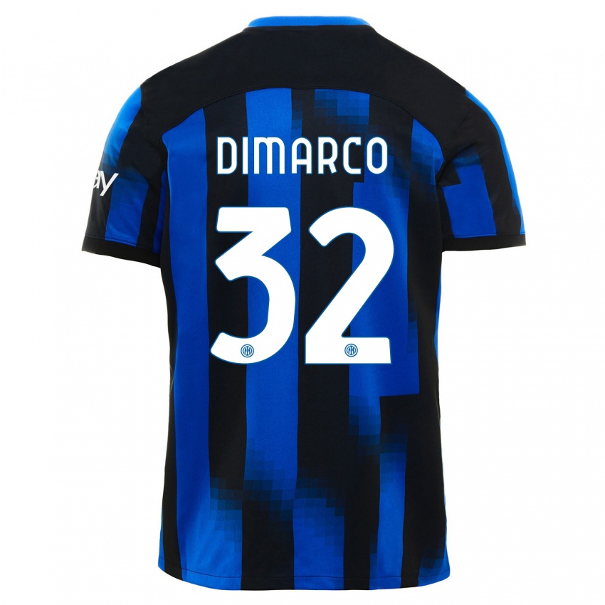 Heren Federico Dimarco #32 Zwart Blauw Thuisshirt Thuistenue 2023/24 T-Shirt