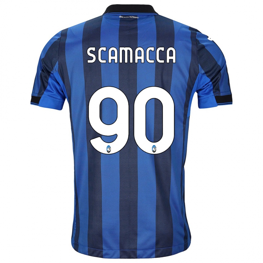 Heren Gianluca Scamacca #90 Zwart Blauw Thuisshirt Thuistenue 2023/24 T-Shirt