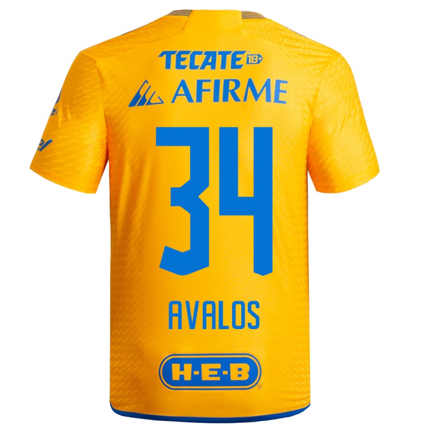 Heren Erick Avalos #34 Geel Thuisshirt Thuistenue 2023/24 T-Shirt