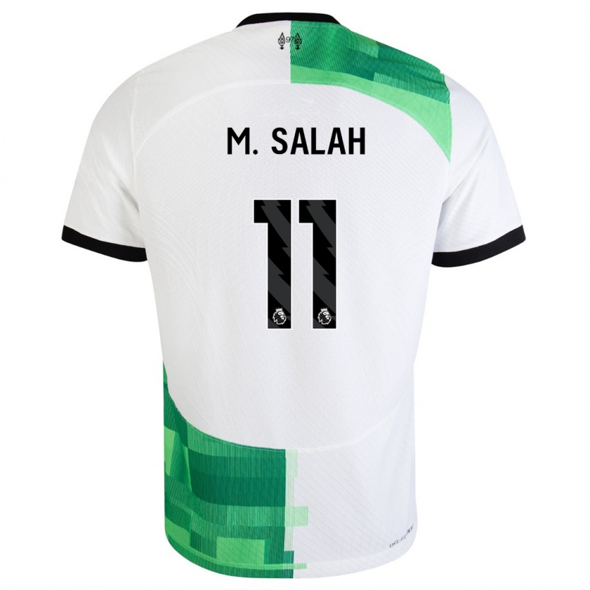 Heren Mohamed Salah #11 Wit Groen Uitshirt Uittenue 2023/24 T-Shirt