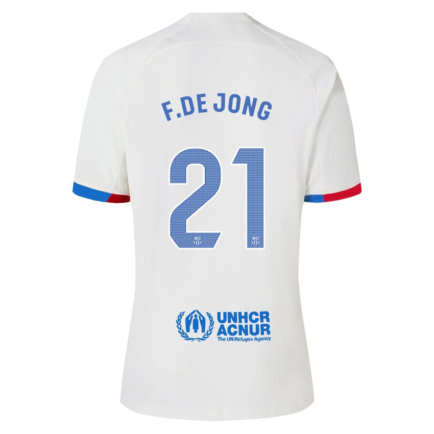 Heren Frenkie De Jong #21 Wit Uitshirt Uittenue 2023/24 T-Shirt