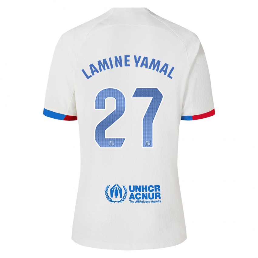 Heren Lamine Yamal #27 Wit Uitshirt Uittenue 2023/24 T-Shirt