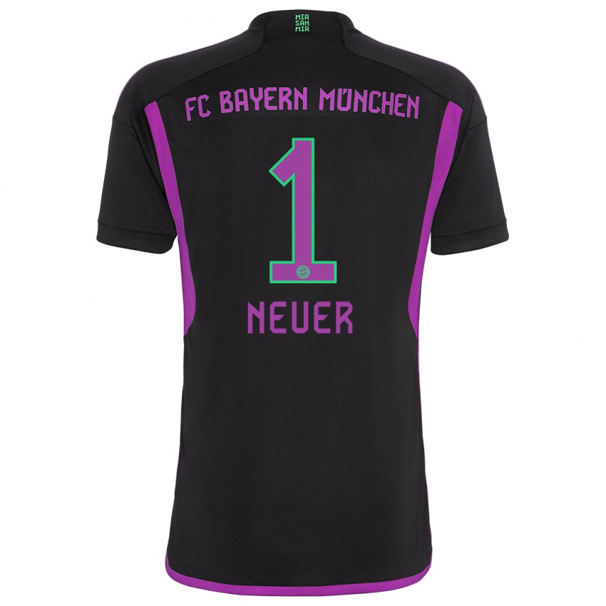 Heren Manuel Neuer #1 Zwart Uitshirt Uittenue 2023/24 T-Shirt