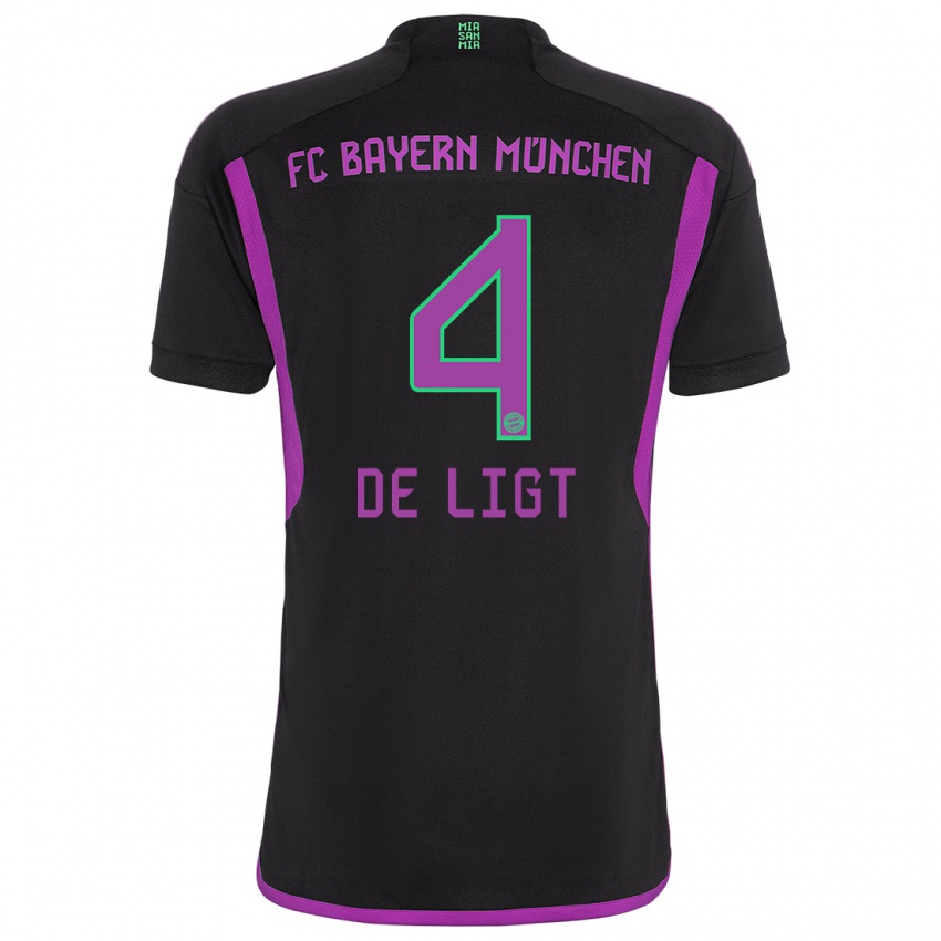 Heren Matthijs De Ligt #4 Zwart Uitshirt Uittenue 2023/24 T-Shirt