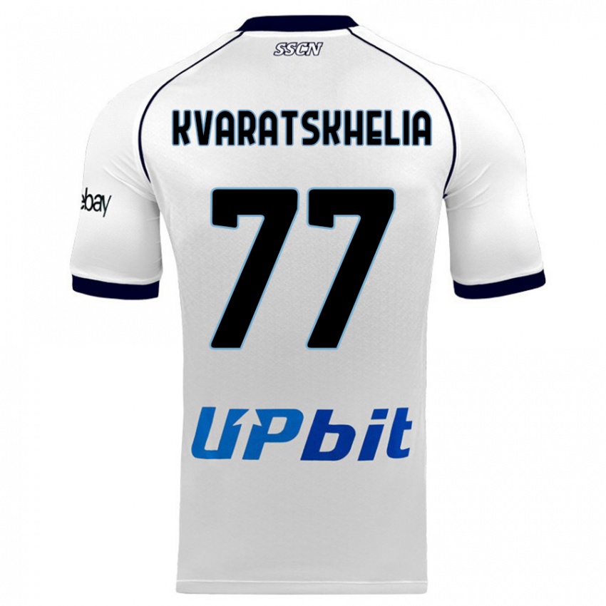 Heren Khvicha Kvaratskhelia #77 Wit Uitshirt Uittenue 2023/24 T-Shirt