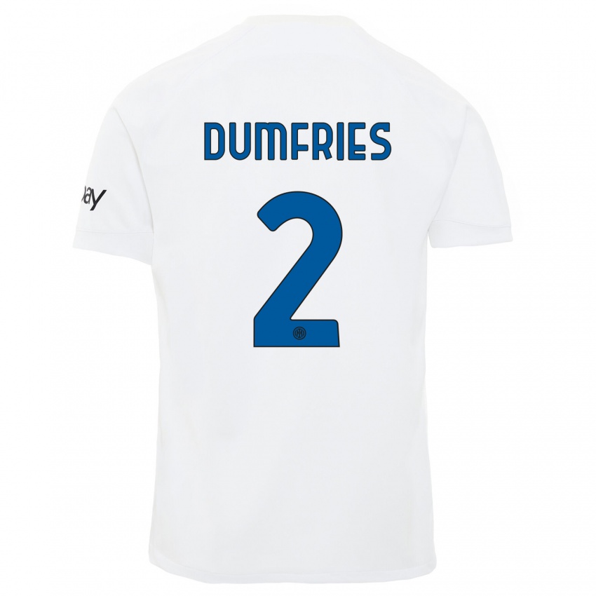 Heren Denzel Dumfries #2 Wit Uitshirt Uittenue 2023/24 T-Shirt