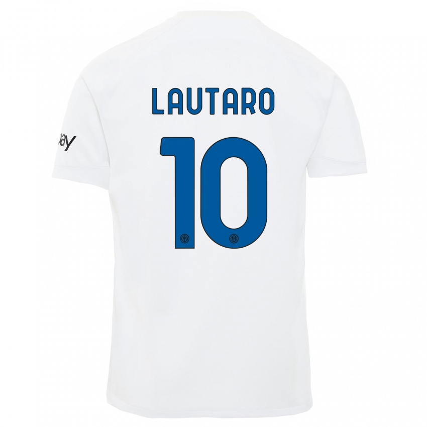 Heren Lautaro Martinez #10 Wit Uitshirt Uittenue 2023/24 T-Shirt