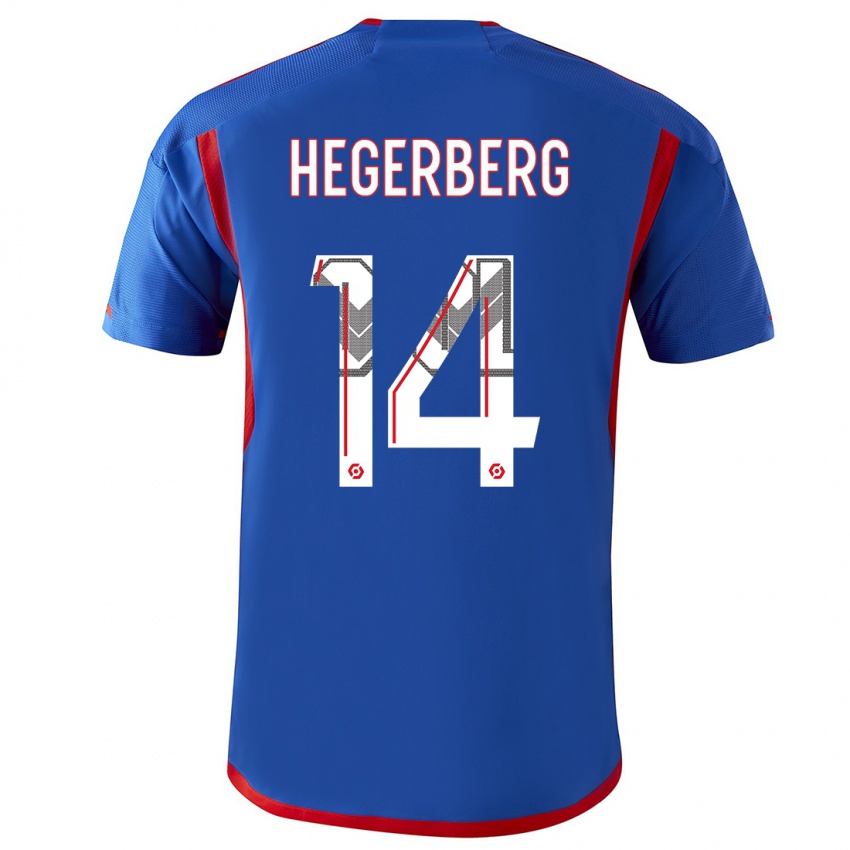 Heren Ada Hegerberg #14 Blauw Rood Uitshirt Uittenue 2023/24 T-Shirt