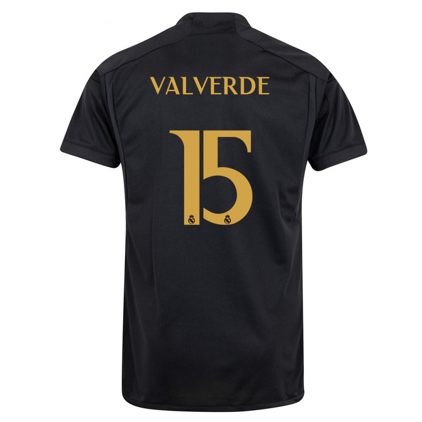 Heren Federico Valverde #15 Zwart Thuisshirt Derde Tenue 2023/24 T-Shirt