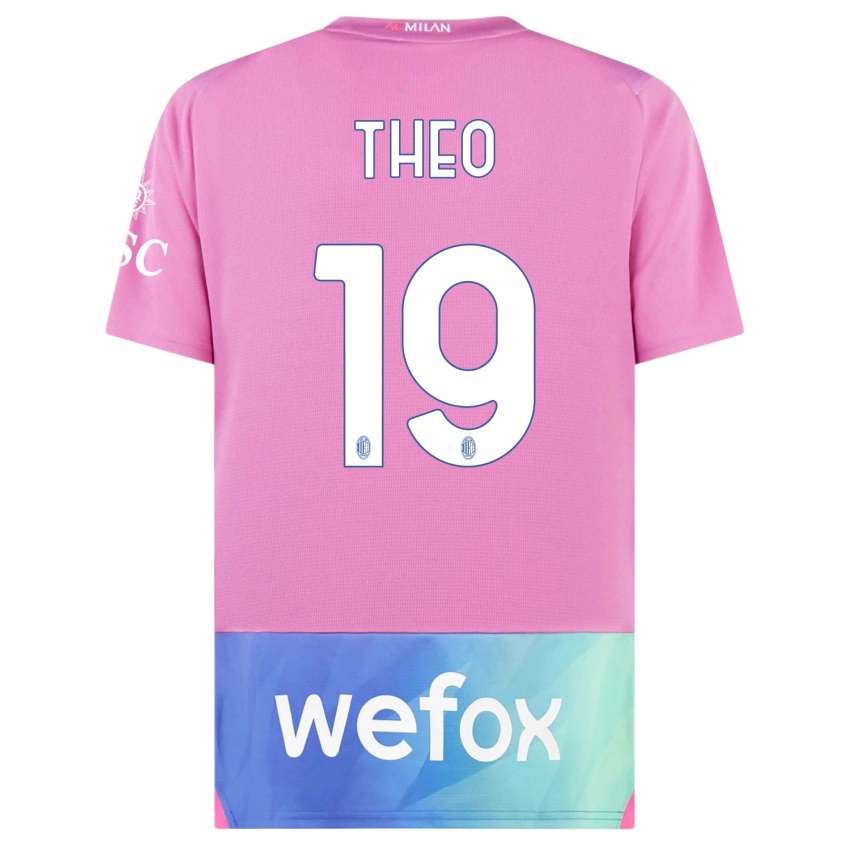 Heren Theo Hernandez #19 Roze Paars Thuisshirt Derde Tenue 2023/24 T-Shirt