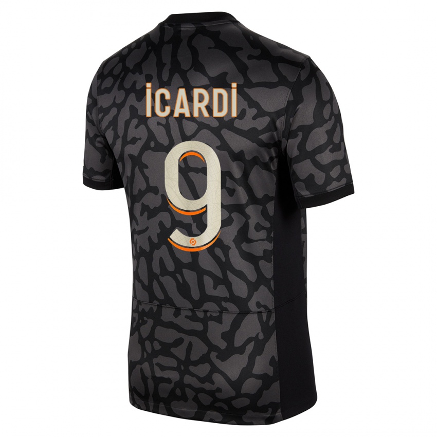 Heren Mauro Icardi #9 Zwart Thuisshirt Derde Tenue 2023/24 T-Shirt
