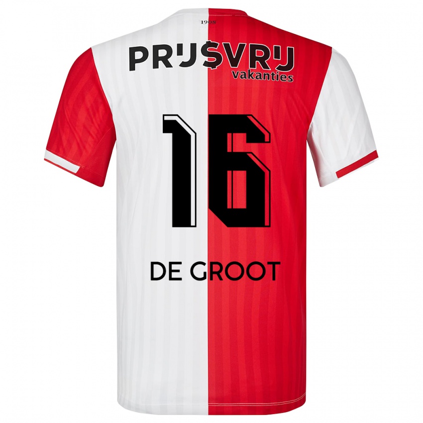 Dames Jasmijn De Groot #16 Rood Wit Thuisshirt Thuistenue 2023/24 T-Shirt