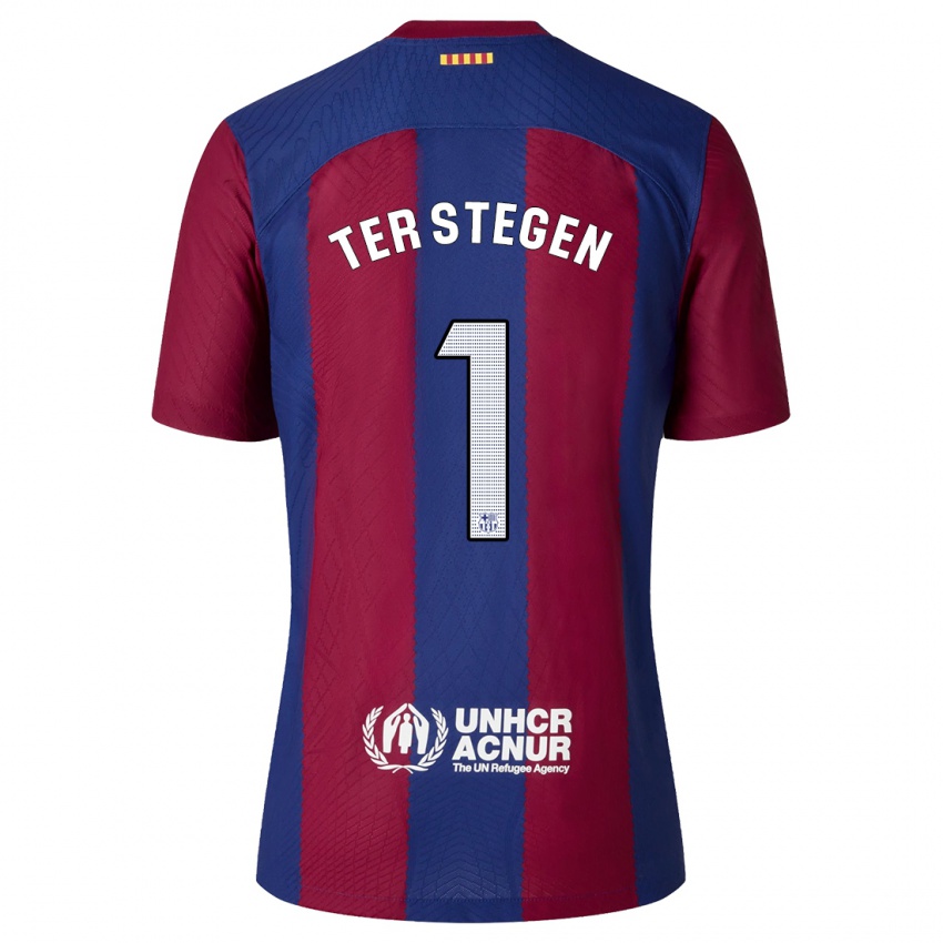 Dames Marc-Andre Ter Stegen #1 Rood Blauw Thuisshirt Thuistenue 2023/24 T-Shirt