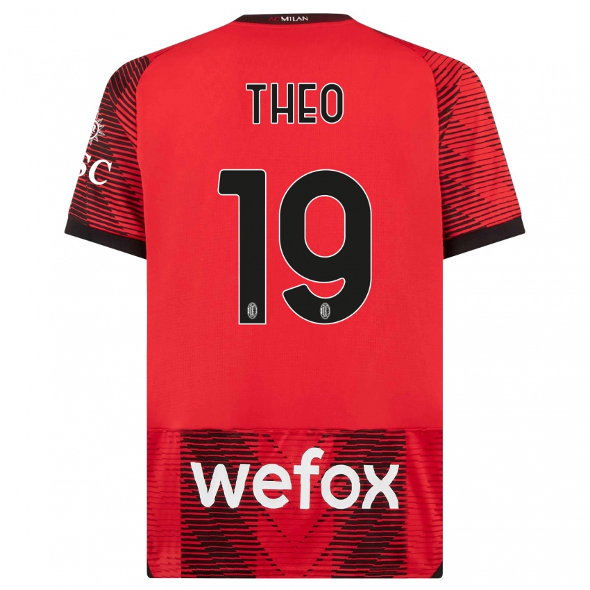 Dames Theo Hernandez #19 Rood Zwart Thuisshirt Thuistenue 2023/24 T-Shirt