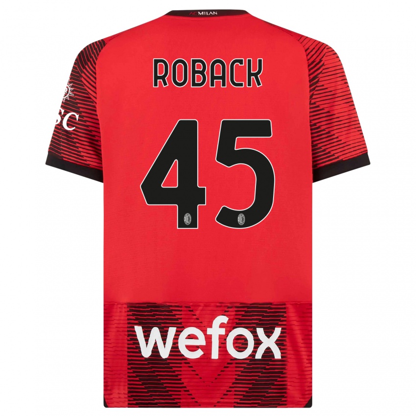 Dames Emil Roback #45 Rood Zwart Thuisshirt Thuistenue 2023/24 T-Shirt