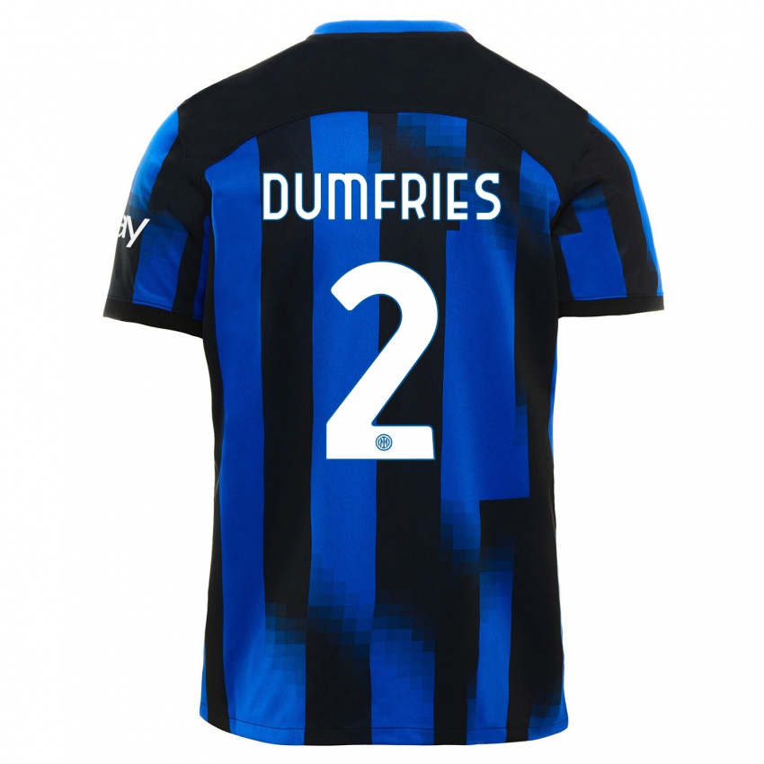 Dames Denzel Dumfries #2 Zwart Blauw Thuisshirt Thuistenue 2023/24 T-Shirt