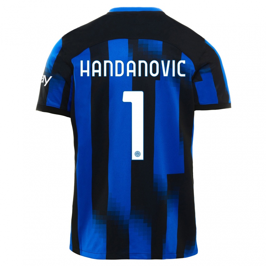 Dames Samir Handanovic #1 Zwart Blauw Thuisshirt Thuistenue 2023/24 T-Shirt