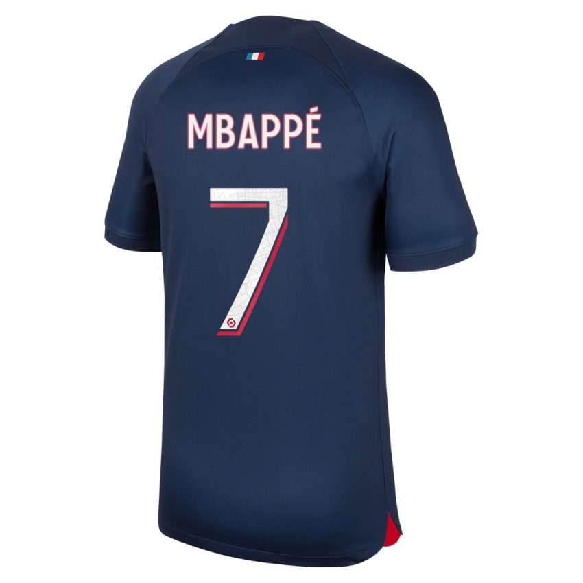 Dames Kylian Mbappe #7 Blauw Rood Thuisshirt Thuistenue 2023/24 T-Shirt