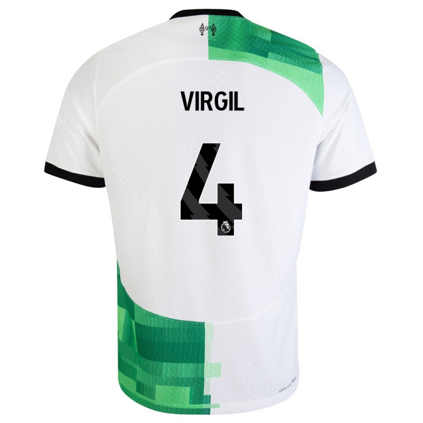 Dames Virgil Van Dijk #4 Wit Groen Uitshirt Uittenue 2023/24 T-Shirt