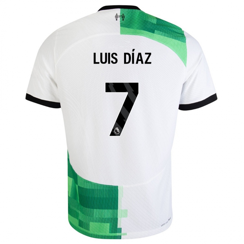 Dames Luis Diaz #7 Wit Groen Uitshirt Uittenue 2023/24 T-Shirt