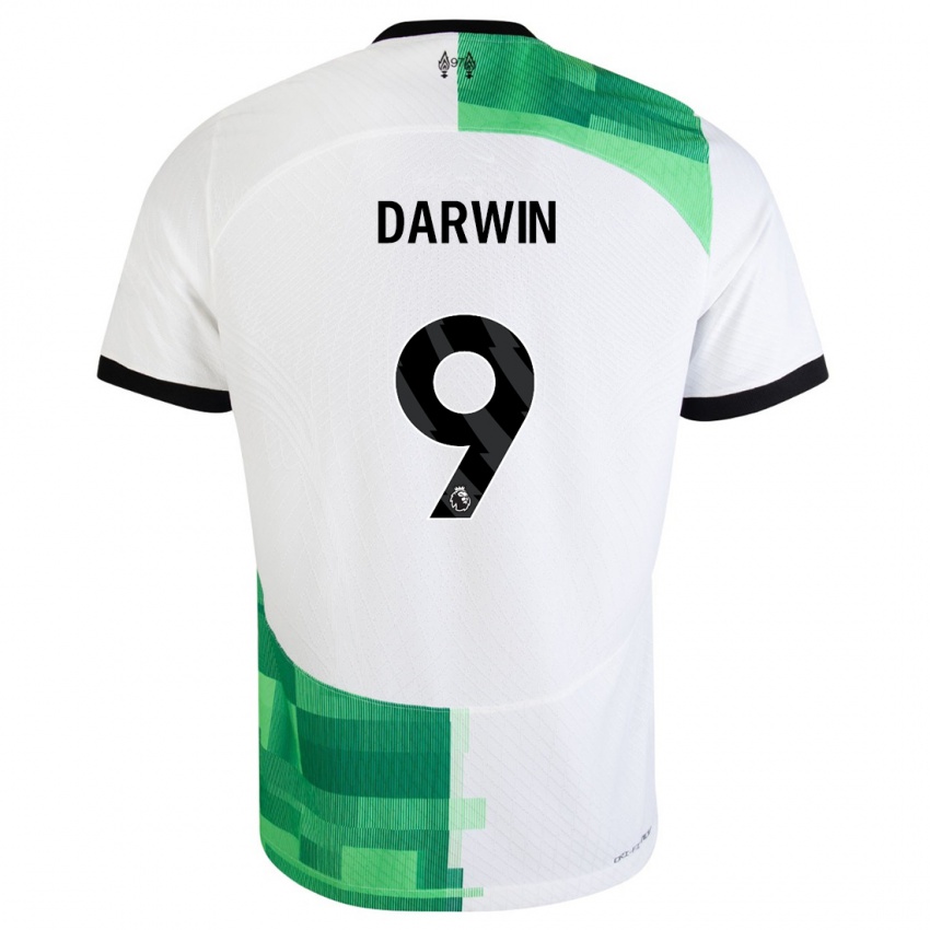 Dames Darwin Nunez #9 Wit Groen Uitshirt Uittenue 2023/24 T-Shirt