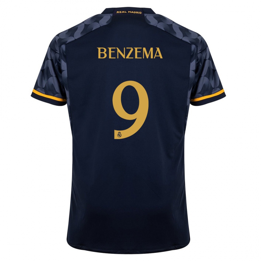 Dames Karim Benzema #9 Donkerblauw Uitshirt Uittenue 2023/24 T-Shirt