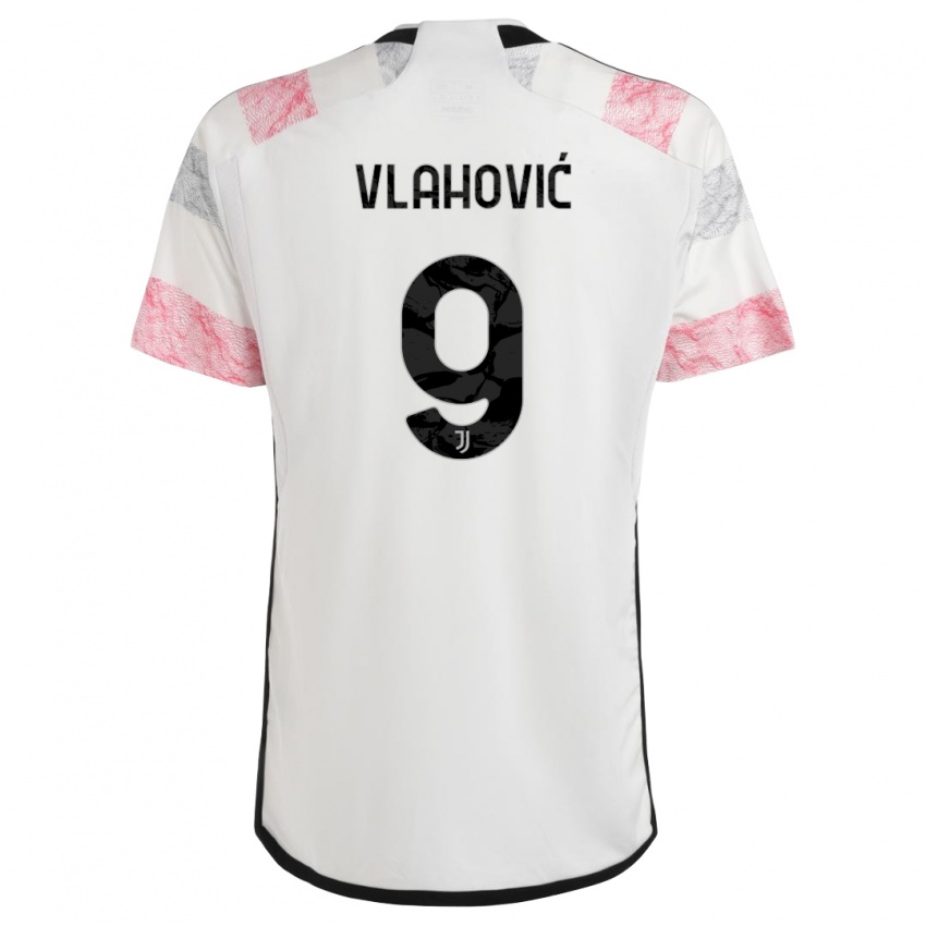 Dames Dusan Vlahovic #9 Wit Roze Uitshirt Uittenue 2023/24 T-Shirt