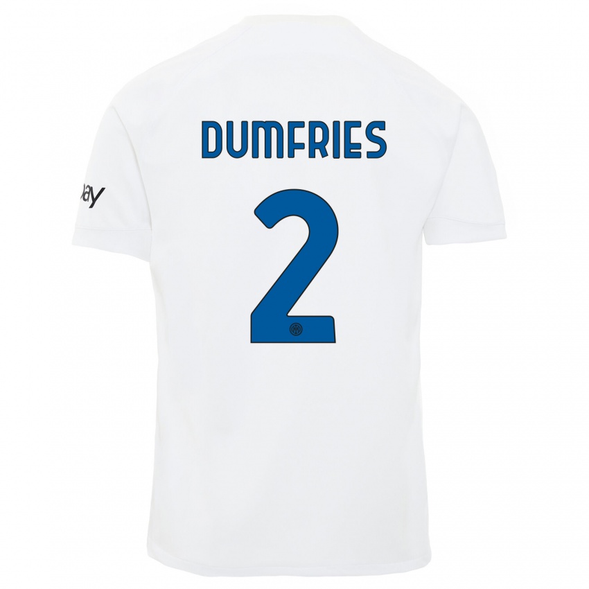 Dames Denzel Dumfries #2 Wit Uitshirt Uittenue 2023/24 T-Shirt