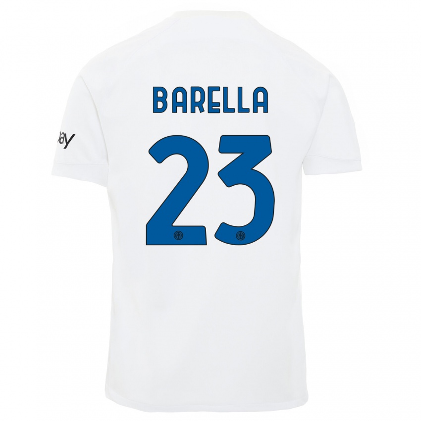 Dames Nicolo Barella #23 Wit Uitshirt Uittenue 2023/24 T-Shirt