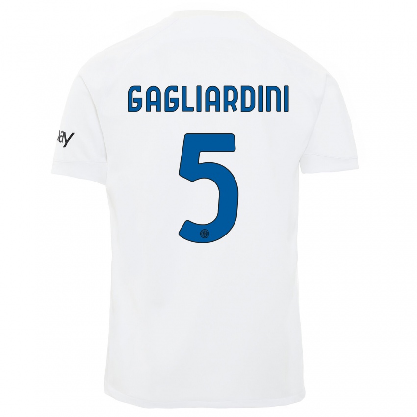 Dames Roberto Gagliardini #5 Wit Uitshirt Uittenue 2023/24 T-Shirt