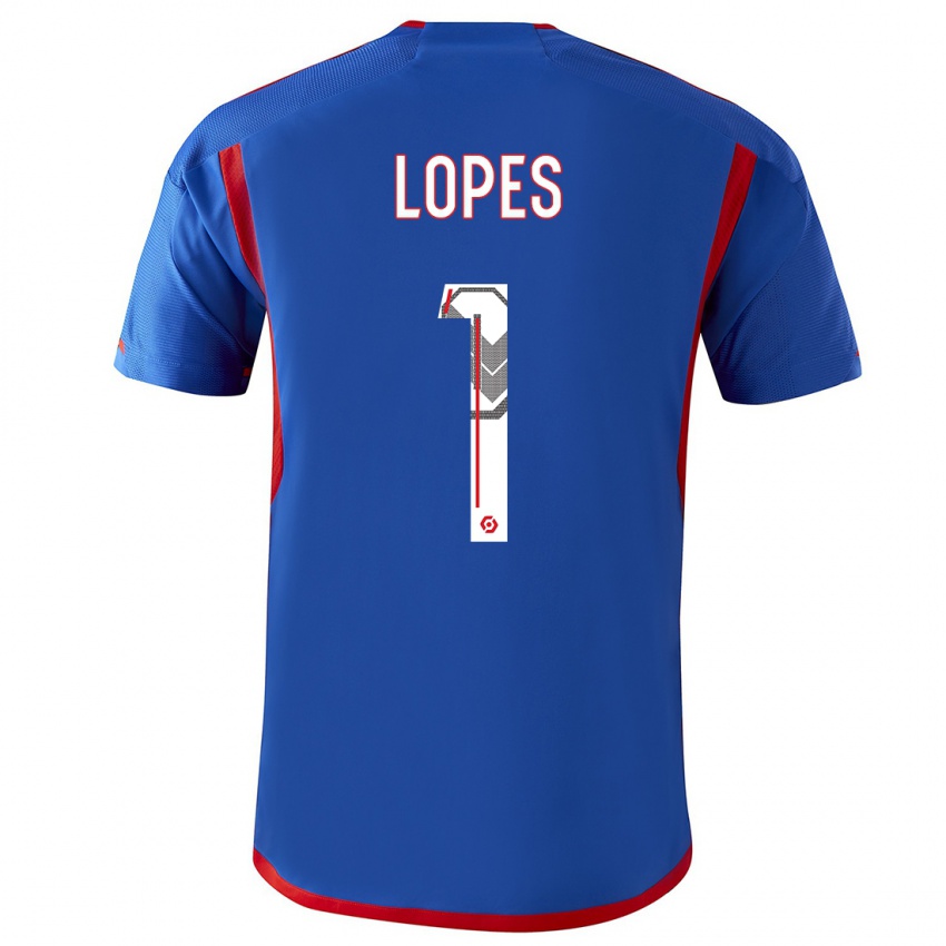 Dames Anthony Lopes #1 Blauw Rood Uitshirt Uittenue 2023/24 T-Shirt