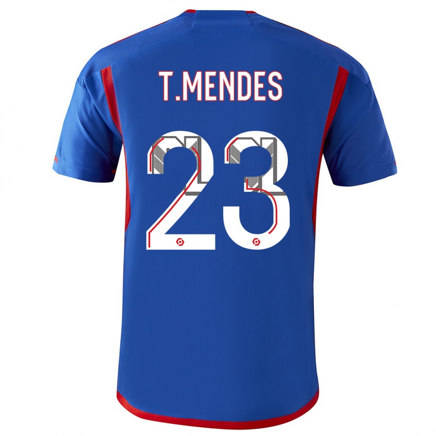 Dames Thiago Mendes #23 Blauw Rood Uitshirt Uittenue 2023/24 T-Shirt