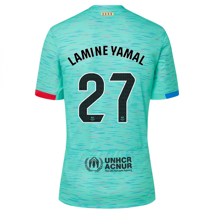 Dames Lamine Yamal #27 Licht Aqua Thuisshirt Derde Tenue 2023/24 T-Shirt