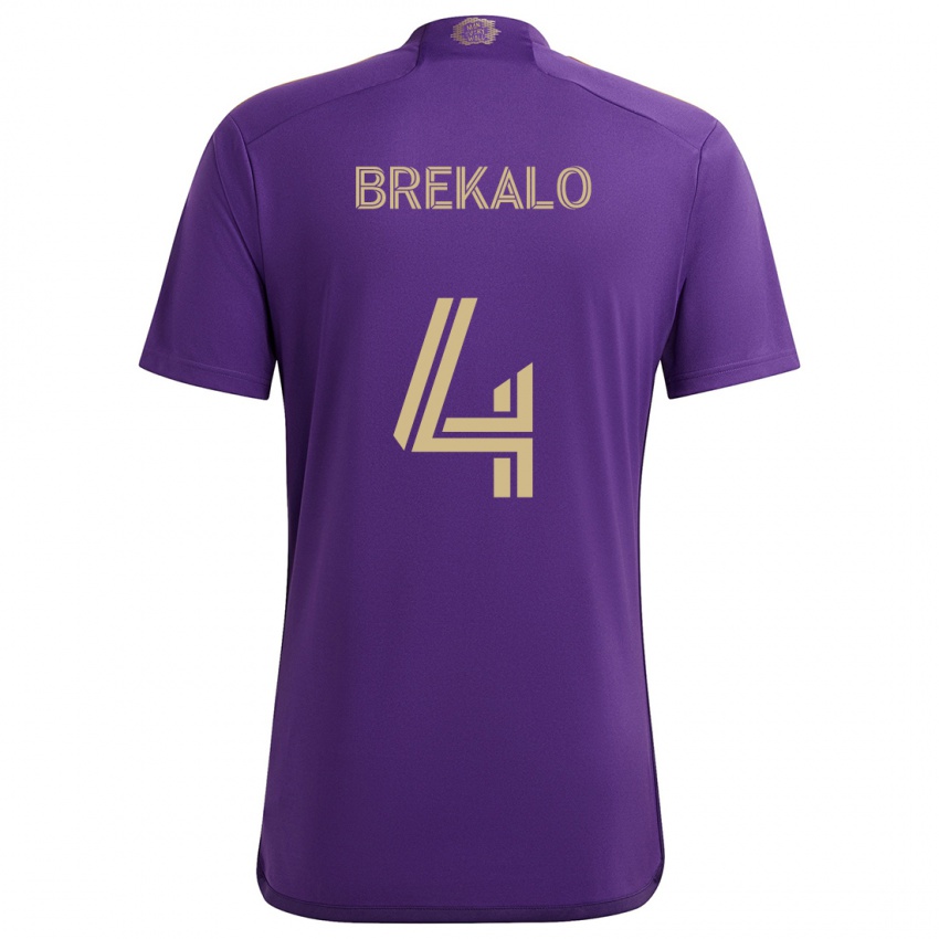 Kinderen David Brekalo #4 Paars Geel Thuisshirt Thuistenue 2024/25 T-Shirt