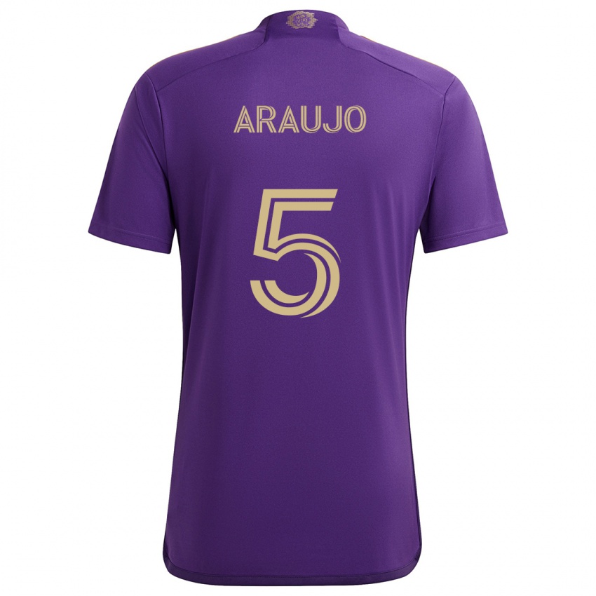 Kinderen César Araújo #5 Paars Geel Thuisshirt Thuistenue 2024/25 T-Shirt