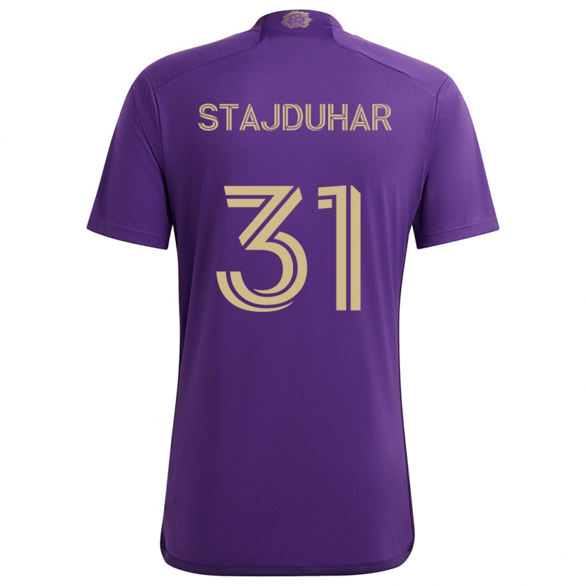 Kinderen Mason Stajduhar #31 Paars Geel Thuisshirt Thuistenue 2024/25 T-Shirt