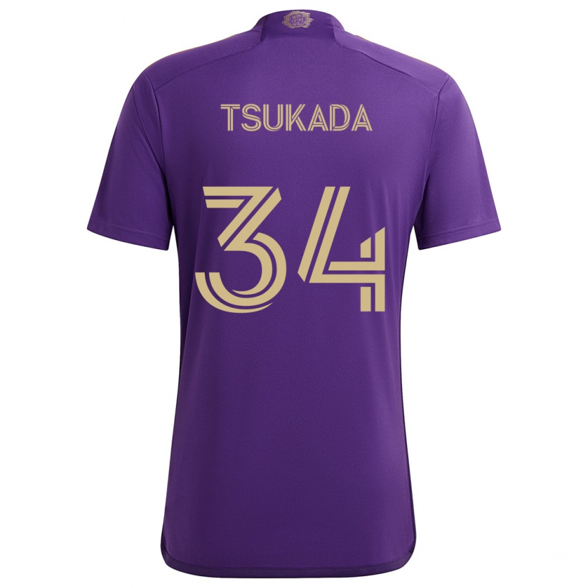 Kinderen Yutaro Tsukada #34 Paars Geel Thuisshirt Thuistenue 2024/25 T-Shirt