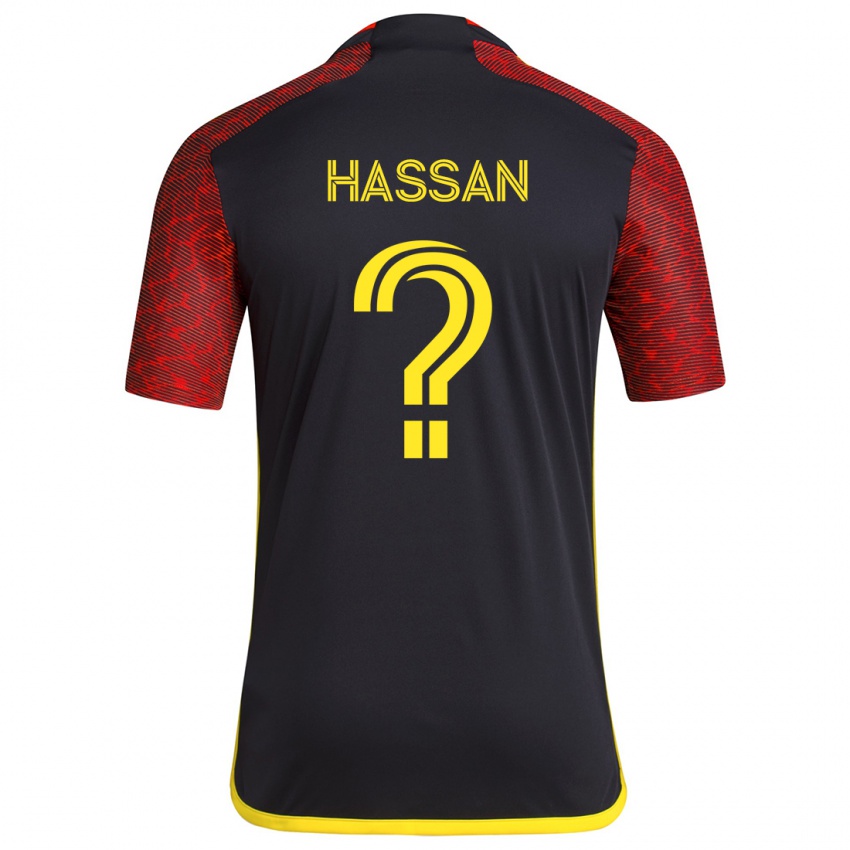 Kinderen Omar Hassan #0 Rood Zwart Uitshirt Uittenue 2024/25 T-Shirt